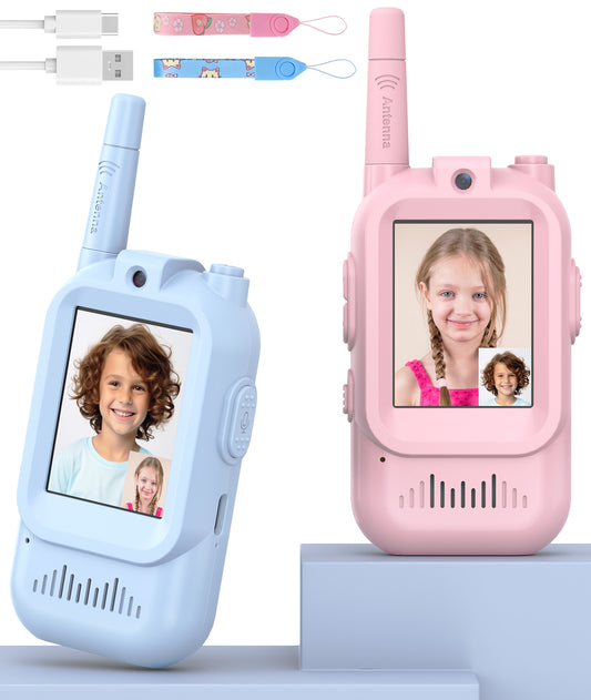 Walkie Talkies for Kids Pack of 2, Rechargeable Long Range Two Way Radios Toys for Boys Girls Age 3-5, Outdoor Adventure Camping Hiking, Birthday with Pink Blue Design