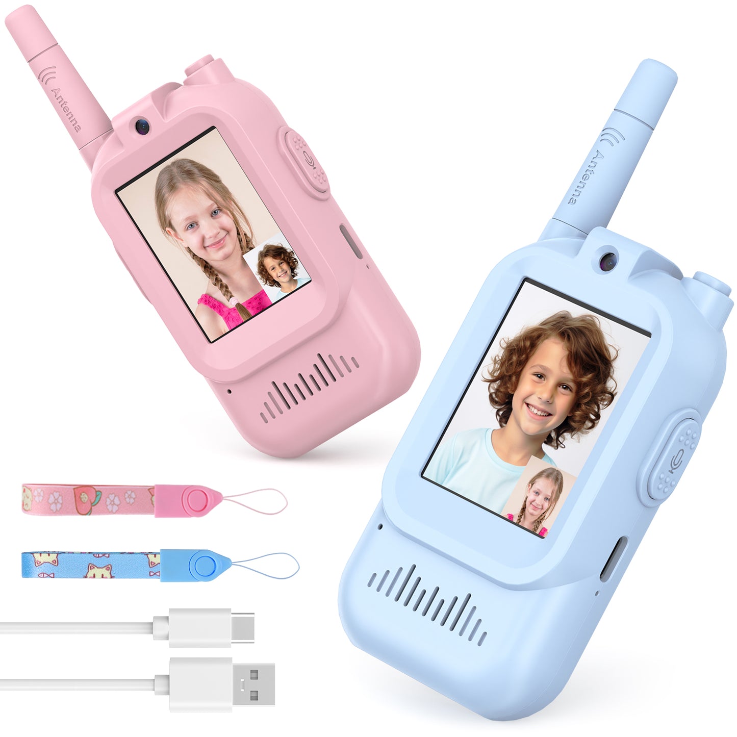Walkie Talkies for Kids Pack of 2, Rechargeable Long Range Two Way Radios Toys for Boys Girls Age 3-5, Outdoor Adventure Camping Hiking, Birthday with Pink Blue Design