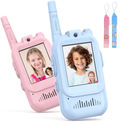 Walkie Talkies for Kids Pack of 2, Rechargeable Long Range Two Way Radios Toys for Boys Girls Age 3-5, Outdoor Adventure Camping Hiking, Birthday with Pink Blue Design